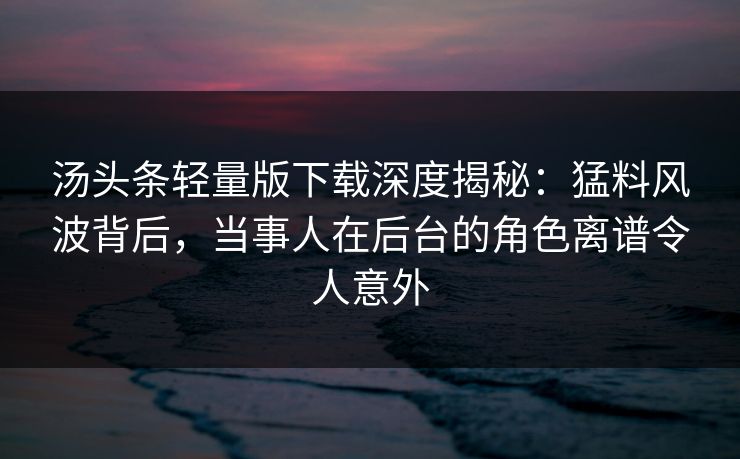 汤头条轻量版下载深度揭秘：猛料风波背后，当事人在后台的角色离谱令人意外