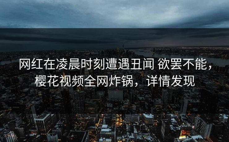 网红在凌晨时刻遭遇丑闻 欲罢不能，樱花视频全网炸锅，详情发现